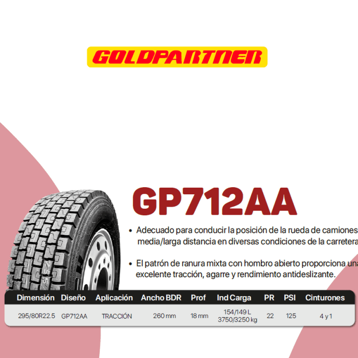 Llanta 295/80 R 22.5 GP712AA TRACC GoldPartner