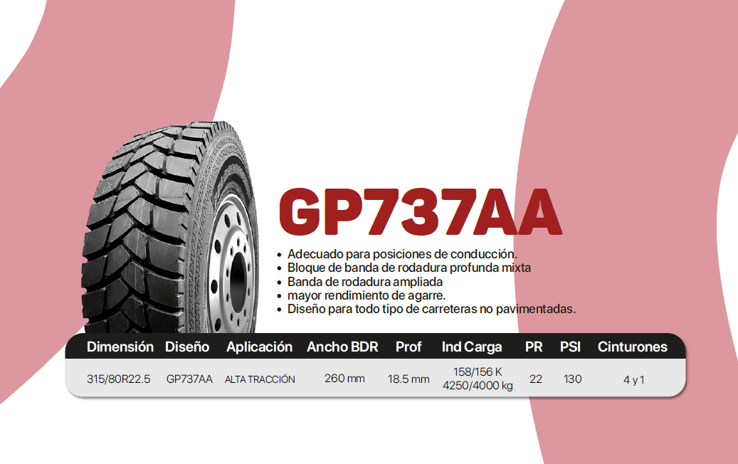 Llanta 315/80 R 22.5 GP737AA GoldPartner