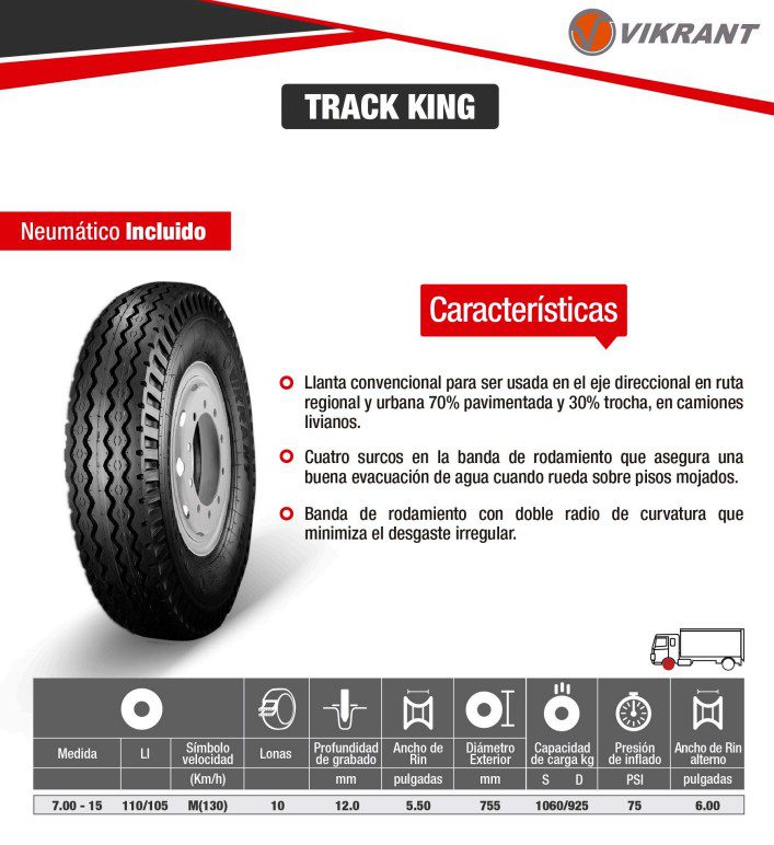 Llanta 700 15 10PR 110/105M Track King DIR SET (N) Vikrant